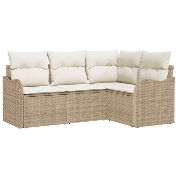 Grote foto vidaxl tuin sofa set met kussen met opslag 4 pcs beige poly riet tuin en terras tuinmeubelen