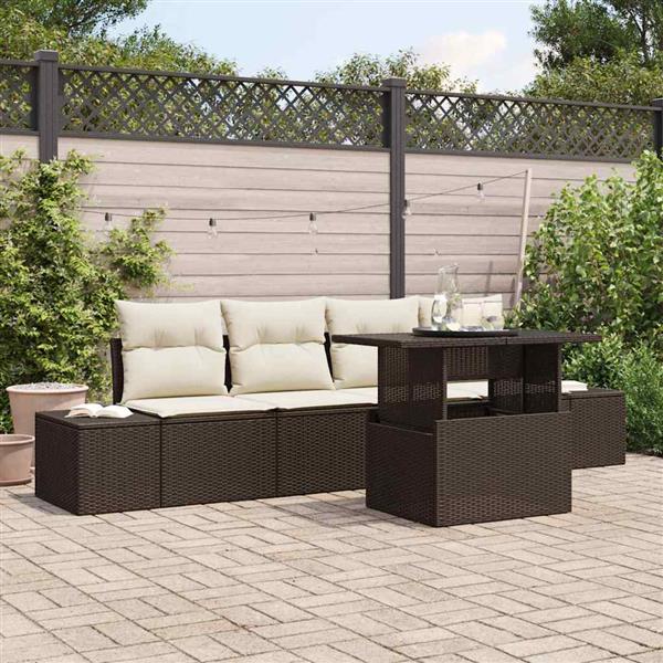 Grote foto vidaxl tuin sofa set met kussen 5 pcs bruin en cr me 100 x 55 x 73 cm tuin en terras tuinmeubelen