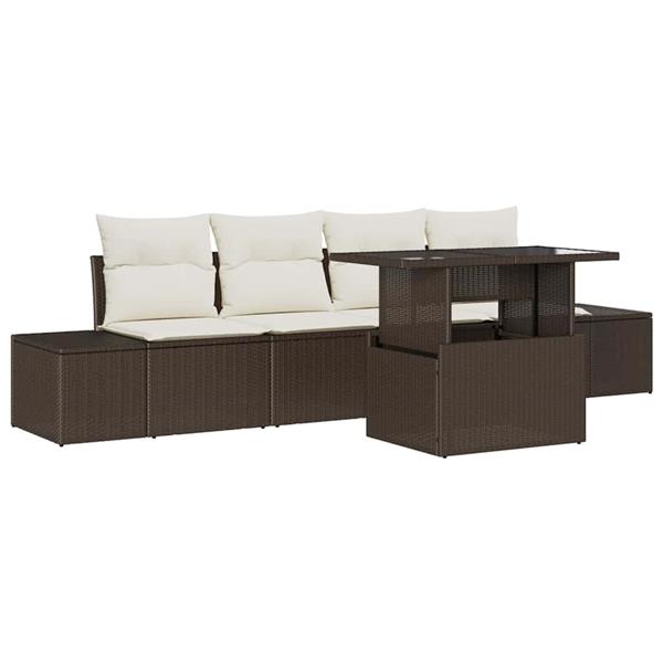 Grote foto vidaxl tuin sofa set met kussen 5 pcs bruin en cr me 100 x 55 x 73 cm tuin en terras tuinmeubelen