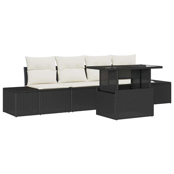 Grote foto vidaxl tuin sofa set met kussen 5 pcs zwart en cr me 100 x 55 x 73 cm tuin en terras tuinmeubelen
