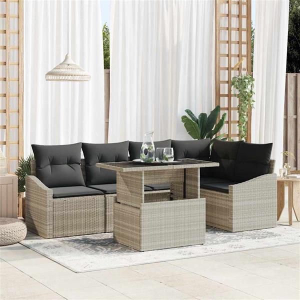 Grote foto vidaxl tuin sofa set met kussen 6 pcs lichtgrijs 100 x 55 x 73 cm tuin en terras tuinmeubelen