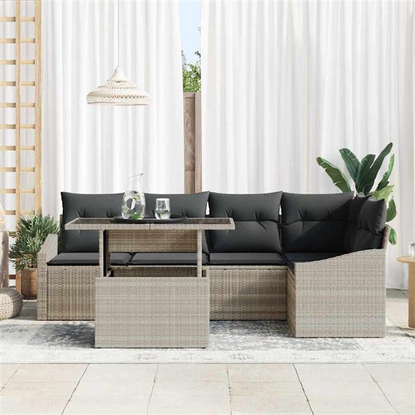 Grote foto vidaxl tuin sofa set met kussen 6 pcs lichtgrijs 100 x 55 x 73 cm tuin en terras tuinmeubelen