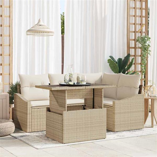 Grote foto vidaxl tuin sofa set 5 pcs beige en cr mekleurig 100 x 55 x 73 cm tuin en terras tuinmeubelen