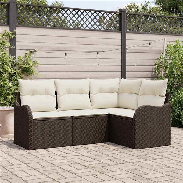 Grote foto vidaxl tuin sofa set met kussen met opslag 4 pcs bruin poly riet tuin en terras tuinmeubelen