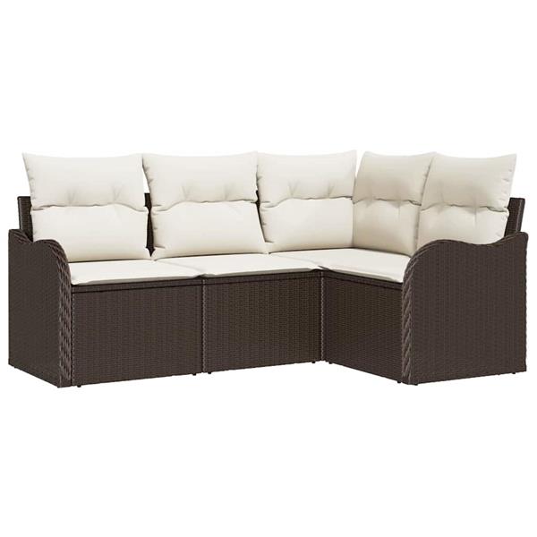 Grote foto vidaxl tuin sofa set met kussen met opslag 4 pcs bruin poly riet tuin en terras tuinmeubelen