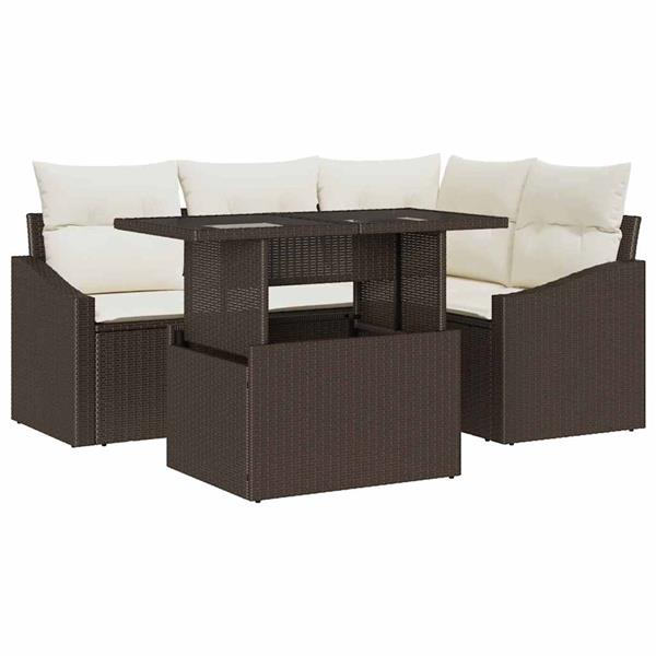 Grote foto vidaxl tuin sofa set met kussen 5 pcs bruin en cr me 100 x 55 x 73 cm tuin en terras tuinmeubelen