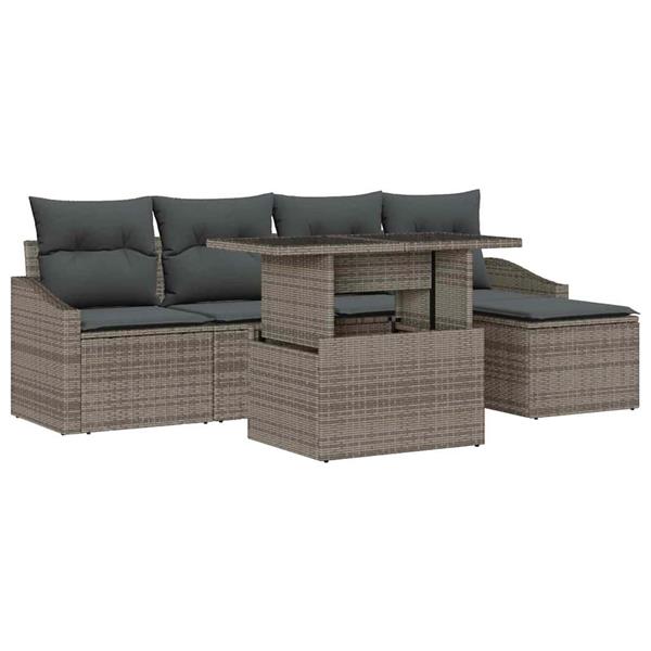 Grote foto vidaxl tuin sofa set 6 pcs grijs poly riet poedergecoat staal glas tuin en terras tuinmeubelen