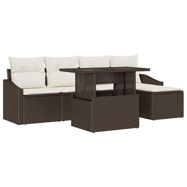 Grote foto vidaxl tuin sofa set met kussen 6 pcs bruin en cr me tuin en terras tuinmeubelen