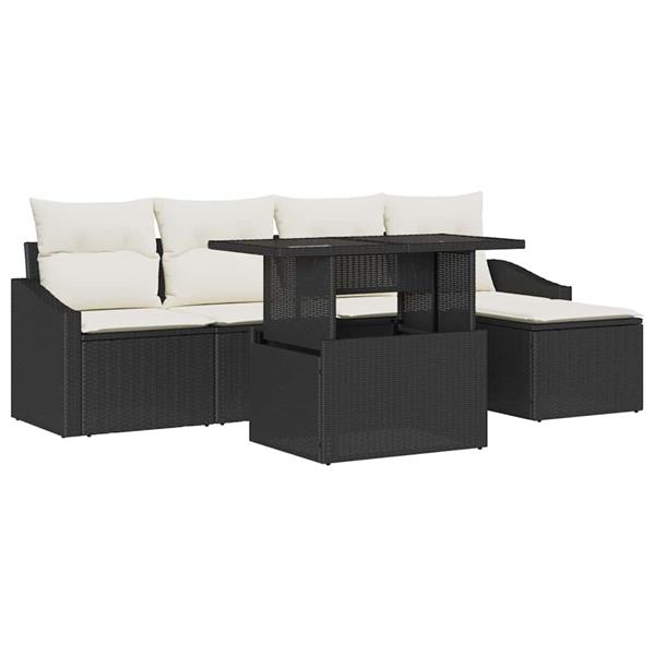 Grote foto vidaxl tuin sofa set met kussen 6 pcs zwart en cr me tuin en terras tuinmeubelen