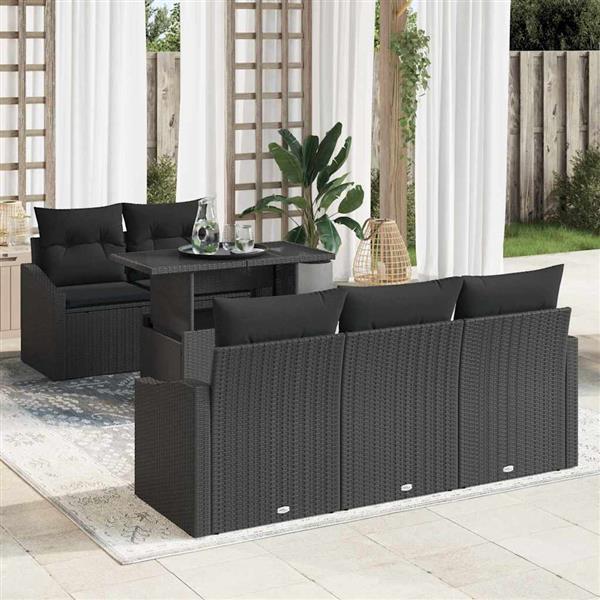 Grote foto vidaxl tuin sofa set met kussen 6 pcs zwart 100 x 55 x 73 cm tuin en terras tuinmeubelen