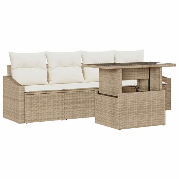 Grote foto vidaxl tuin sofa set 5 pcs beige en cr mekleurig 100 x 55 x 73 cm tuin en terras tuinmeubelen