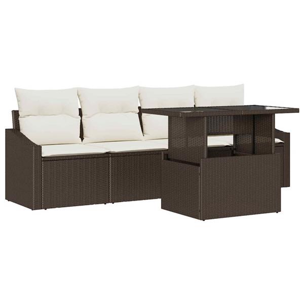 Grote foto vidaxl tuin sofa set met kussen 5 pcs bruin en cr me 100 x 55 x 73 cm tuin en terras tuinmeubelen