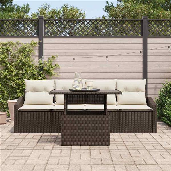 Grote foto vidaxl tuin sofa set met kussen 5 pcs bruin en cr me 100 x 55 x 73 cm tuin en terras tuinmeubelen