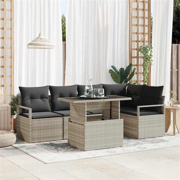 Grote foto vidaxl tuin sofa set met kussen 6 pcs lichtgrijs 100 x 55 x 73 cm tuin en terras tuinmeubelen