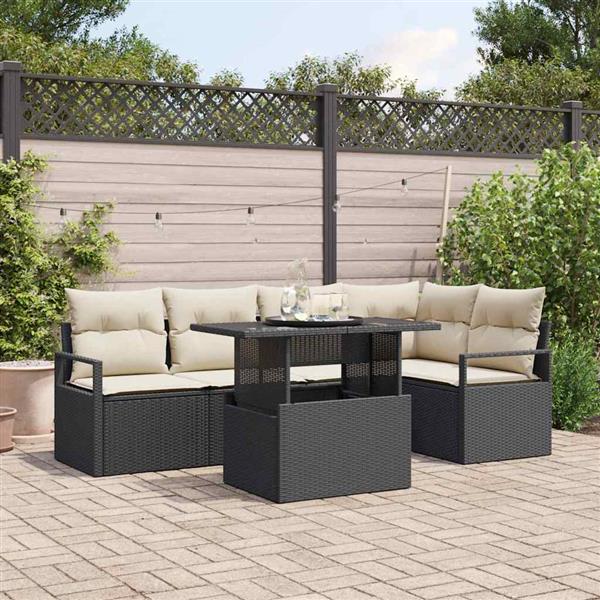Grote foto vidaxl tuin sofa set met kussen 6 pcs zwart en cr me 100 x 55 x 73 cm tuin en terras tuinmeubelen