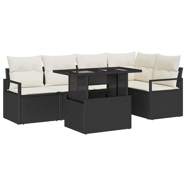 Grote foto vidaxl tuin sofa set met kussen 6 pcs zwart en cr me 100 x 55 x 73 cm tuin en terras tuinmeubelen