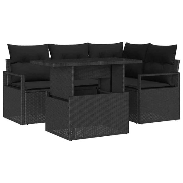 Grote foto vidaxl tuin sofa set met kussen 5 pcs zwart 100 x 55 x 73 cm tuin en terras tuinmeubelen