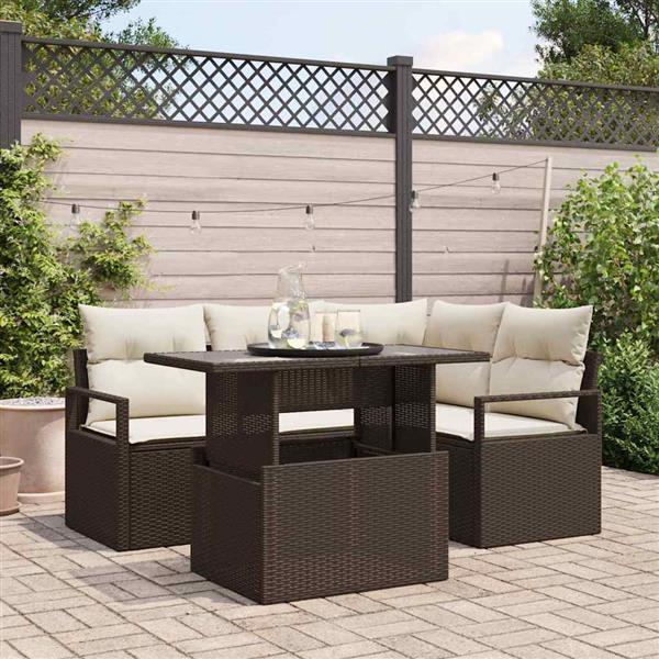 Grote foto vidaxl tuin sofa set met kussen 5 pcs bruin en cr me 100 x 55 x 73 cm tuin en terras tuinmeubelen