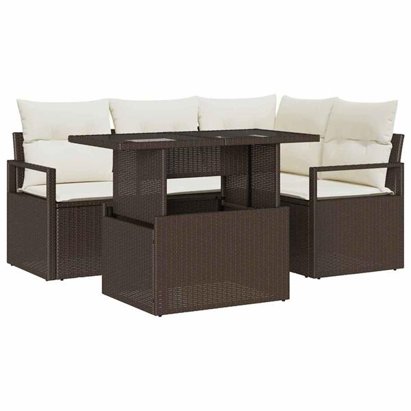Grote foto vidaxl tuin sofa set met kussen 5 pcs bruin en cr me 100 x 55 x 73 cm tuin en terras tuinmeubelen