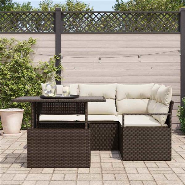 Grote foto vidaxl tuin sofa set met kussen 5 pcs bruin en cr me 100 x 55 x 73 cm tuin en terras tuinmeubelen