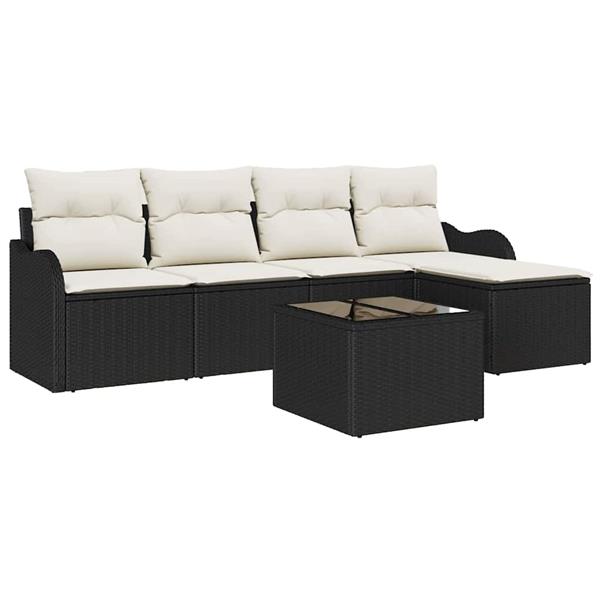 Grote foto vidaxl tuin sofa set met kussen met opslag 6 pcs bruin poly riet tuin en terras tuinmeubelen