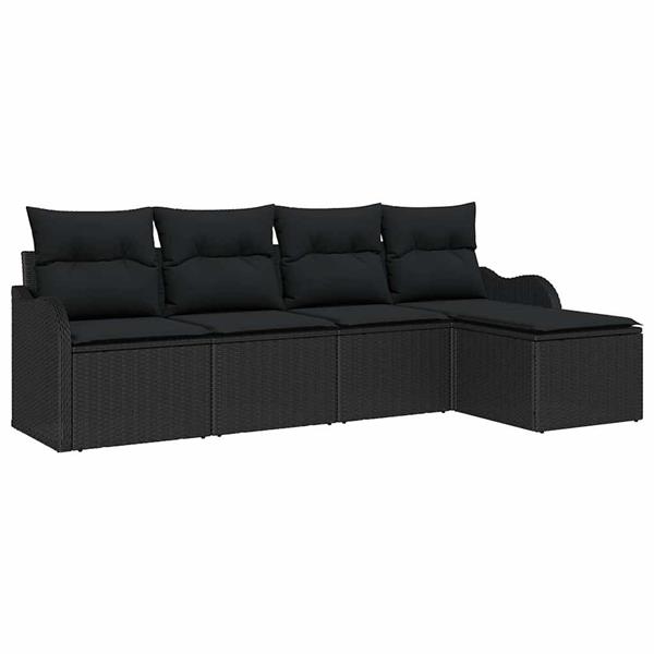 Grote foto vidaxl tuin sofa set met kussen met opslag 5 pcs zwart poly riet tuin en terras tuinmeubelen