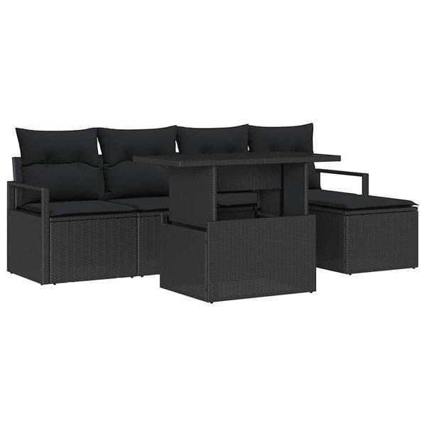 Grote foto vidaxl tuin sofa set 6 pcs zwart poly riet poedergecoat staal glas tuin en terras tuinmeubelen