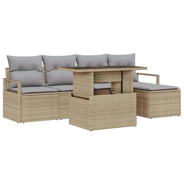 Grote foto vidaxl tuin sofa set met kussen 6 pcs beige en lichtgrijs tuin en terras tuinmeubelen
