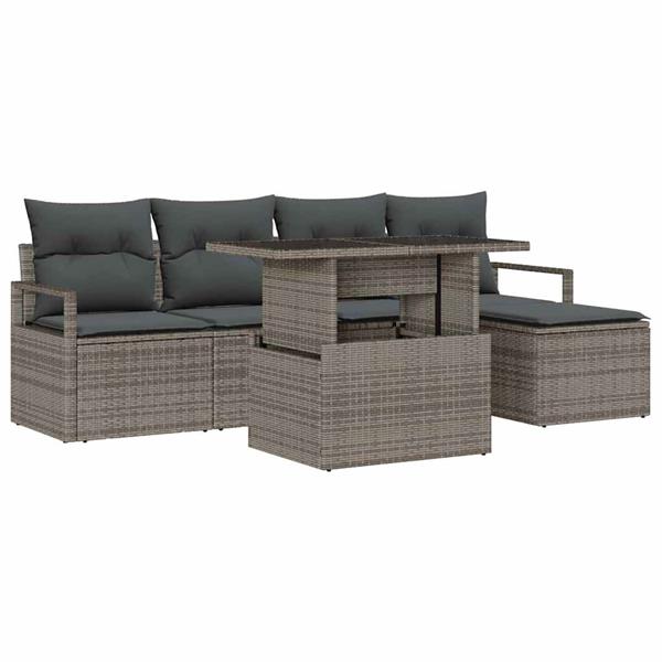 Grote foto vidaxl tuin sofa set 6 pcs grijs poly riet poedergecoat staal glas tuin en terras tuinmeubelen
