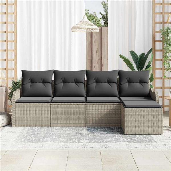 Grote foto vidaxl tuin sofa set met kussen met opslag 5 pcs lichtgrijs poly riet tuin en terras tuinmeubelen