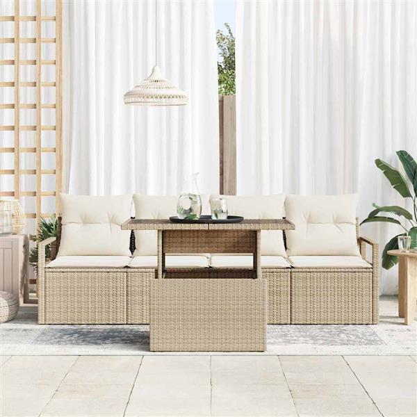Grote foto vidaxl tuin sofa set 5 pcs beige en cr mekleurig 100 x 55 x 73 cm tuin en terras tuinmeubelen