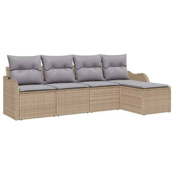 Grote foto vidaxl tuin sofa set met kussen met opslag 5 pcs beige poly riet tuin en terras tuinmeubelen
