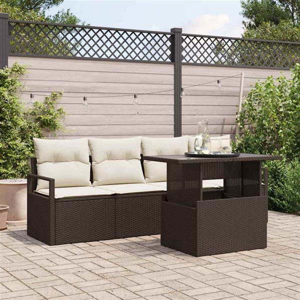 Grote foto vidaxl tuin sofa set met kussen 5 pcs bruin en cr me 100 x 55 x 73 cm tuin en terras tuinmeubelen