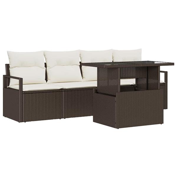 Grote foto vidaxl tuin sofa set met kussen 5 pcs bruin en cr me 100 x 55 x 73 cm tuin en terras tuinmeubelen