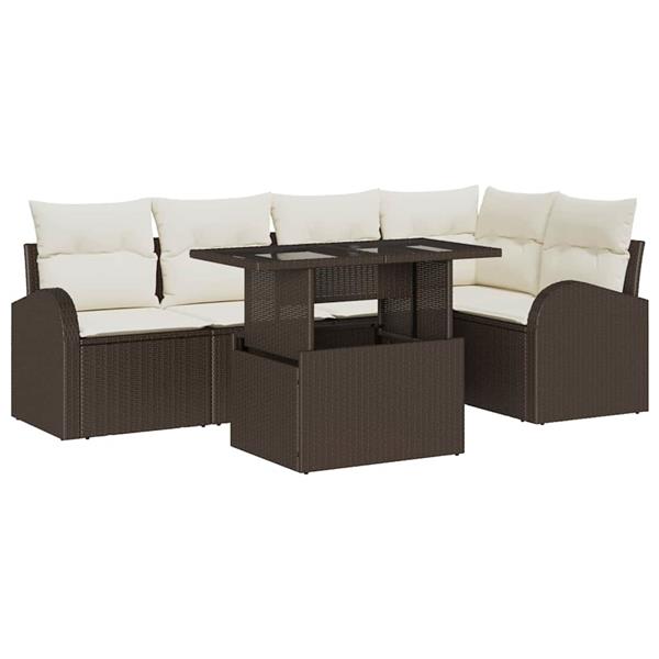 Grote foto vidaxl tuin sofa set met kussen 6 pcs bruin en cr me 100 x 55 x 73 cm tuin en terras tuinmeubelen
