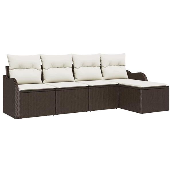 Grote foto vidaxl tuin sofa set met kussen met opslag 5 pcs bruin poly riet tuin en terras tuinmeubelen