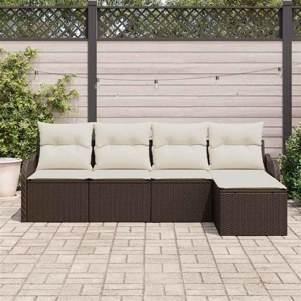 Grote foto vidaxl tuin sofa set met kussen met opslag 5 pcs bruin poly riet tuin en terras tuinmeubelen