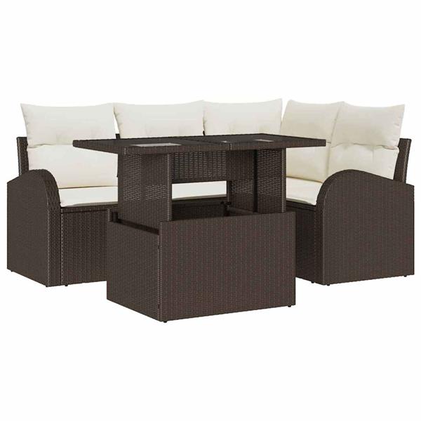 Grote foto vidaxl tuin sofa set met kussen 5 pcs bruin poly riet tuin en terras tuinmeubelen