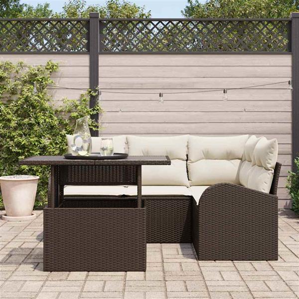 Grote foto vidaxl tuin sofa set met kussen 5 pcs bruin poly riet tuin en terras tuinmeubelen