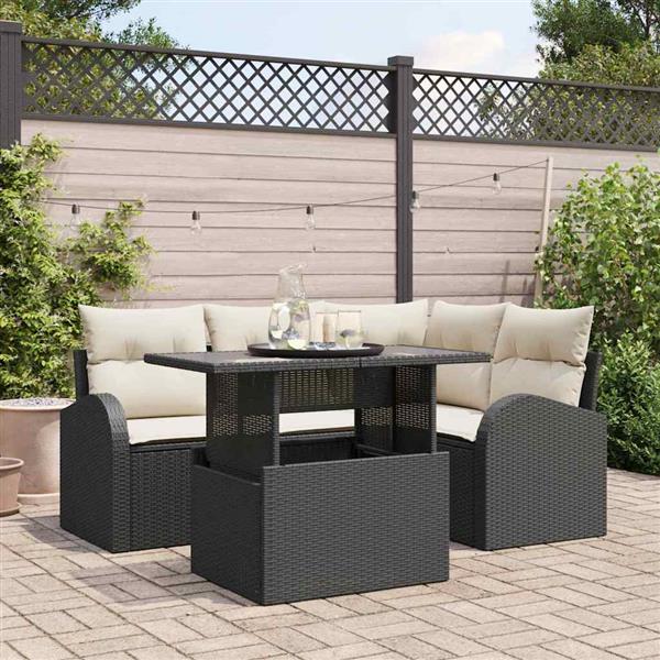 Grote foto vidaxl tuin sofa set met kussen 5 pcs zwart poly riet tuin en terras tuinmeubelen