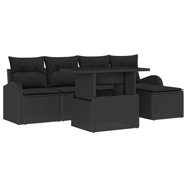 Grote foto vidaxl tuin sofa set met kussen 6 pcs zwart poly riet tuin en terras tuinmeubelen