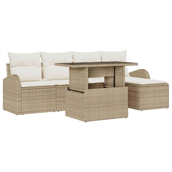 Grote foto vidaxl tuin sofa set met kussen 6 pcs beige poly riet tuin en terras tuinmeubelen
