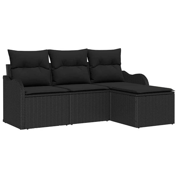 Grote foto vidaxl tuin sofa set met kussen met opslag 4 pcs zwart poly riet tuin en terras tuinmeubelen