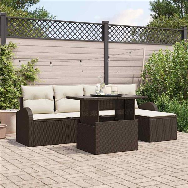 Grote foto vidaxl tuin sofa set met kussen 6 pcs bruin poly riet tuin en terras tuinmeubelen