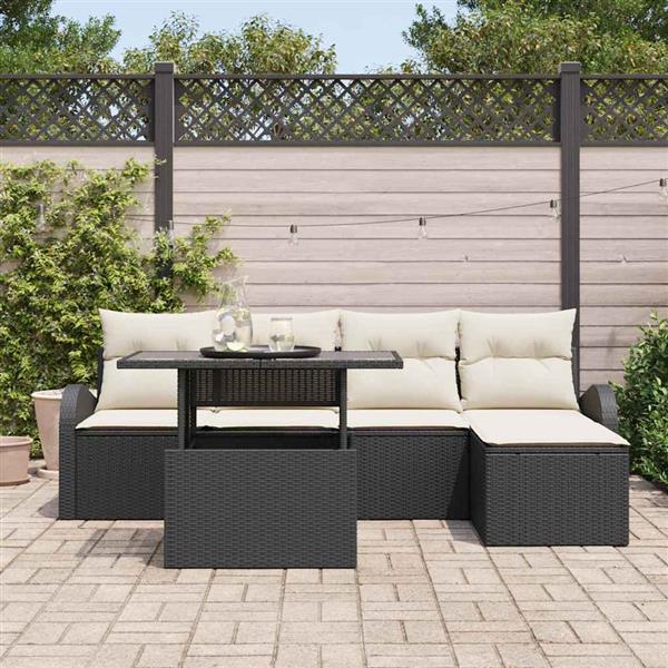 Grote foto vidaxl tuin sofa set met kussen 6 pcs zwart poly riet tuin en terras tuinmeubelen