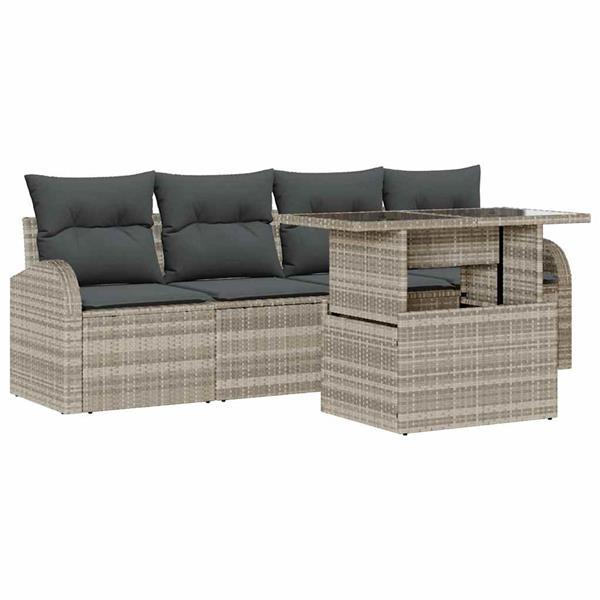 Grote foto vidaxl tuin sofa set met kussen 5 pcs lichtgrijs poly riet tuin en terras tuinmeubelen