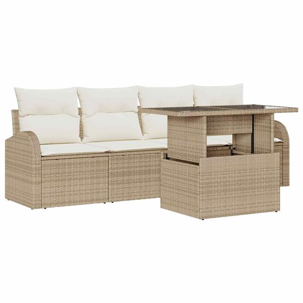 Grote foto vidaxl tuin sofa set met kussen 5 pcs beige poly riet tuin en terras tuinmeubelen