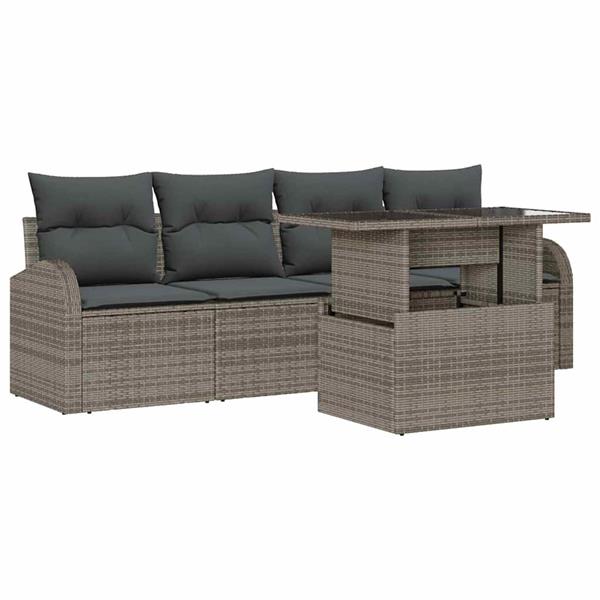 Grote foto vidaxl tuin sofa set met kussen 5 pcs grijs poly riet tuin en terras tuinmeubelen