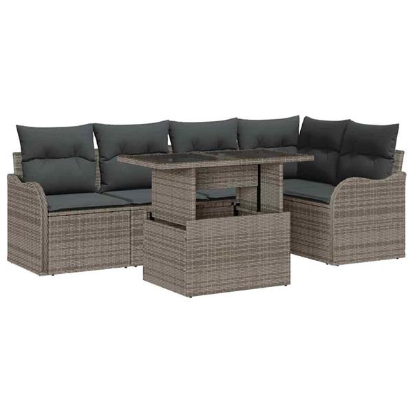 Grote foto vidaxl tuin sofa set met kussen 6 pcs grijs poly riet tuin en terras tuinmeubelen