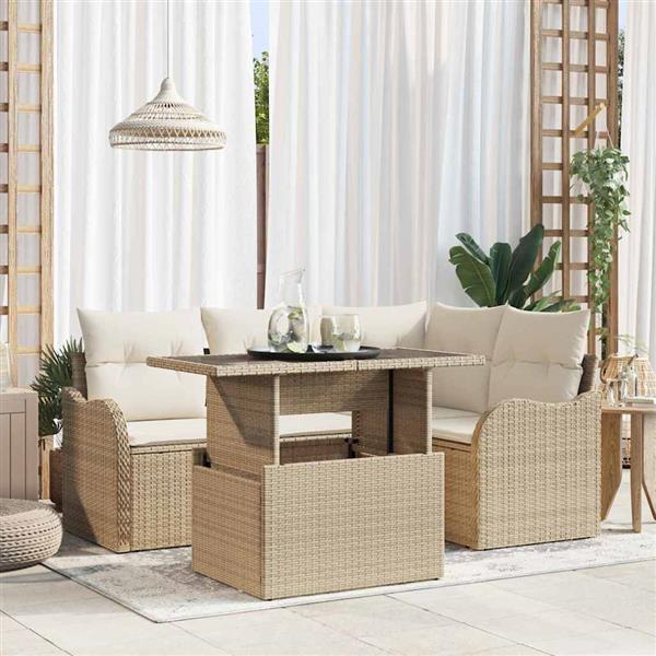Grote foto vidaxl tuin sofa set met kussen 5 pcs beige poly riet tuin en terras tuinmeubelen